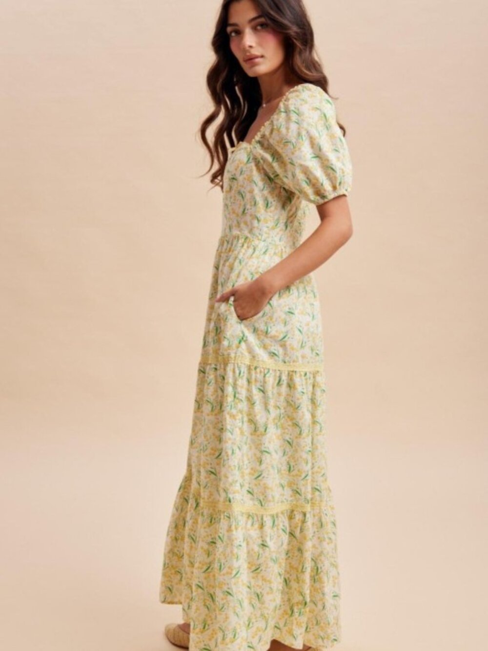 Daffodil Floral Cotton Square Neck Maxi Dress - Picture 9 of 15